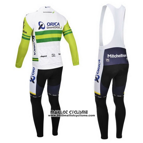 2013 Maillot Ciclismo Orica GreenEDGE Blanc et Vert Manches Longues et Cuissard
